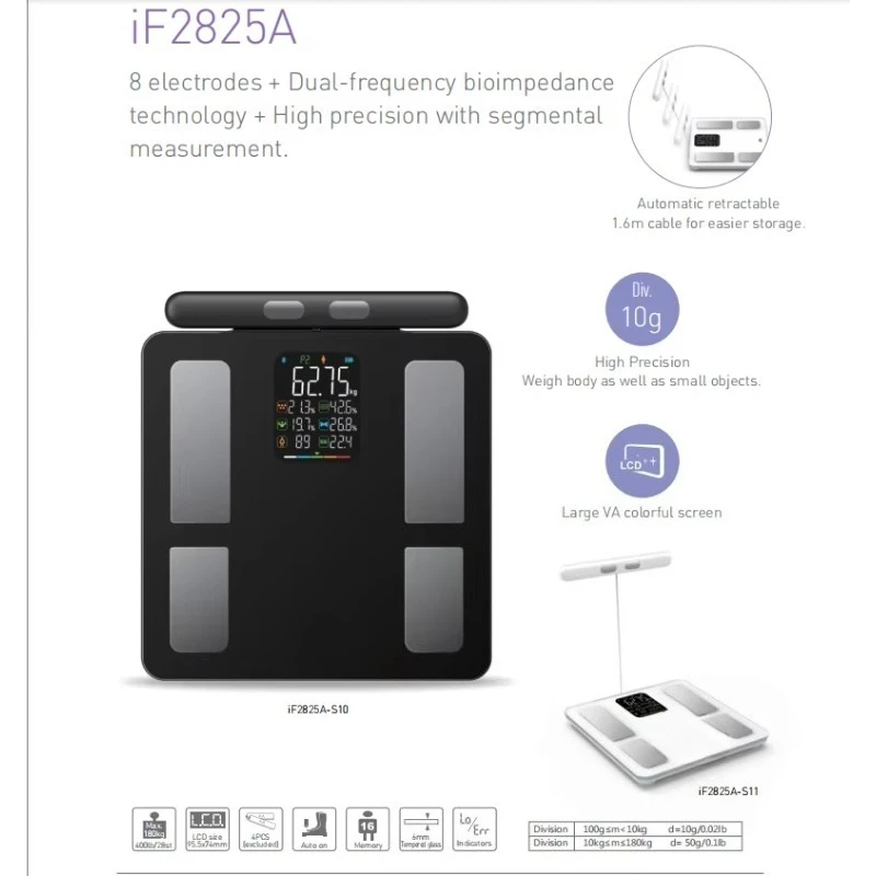 Professional-grade digital BMI scales Large-screen 8-electrode body composition analyser Supports Bluetooth Smart control
