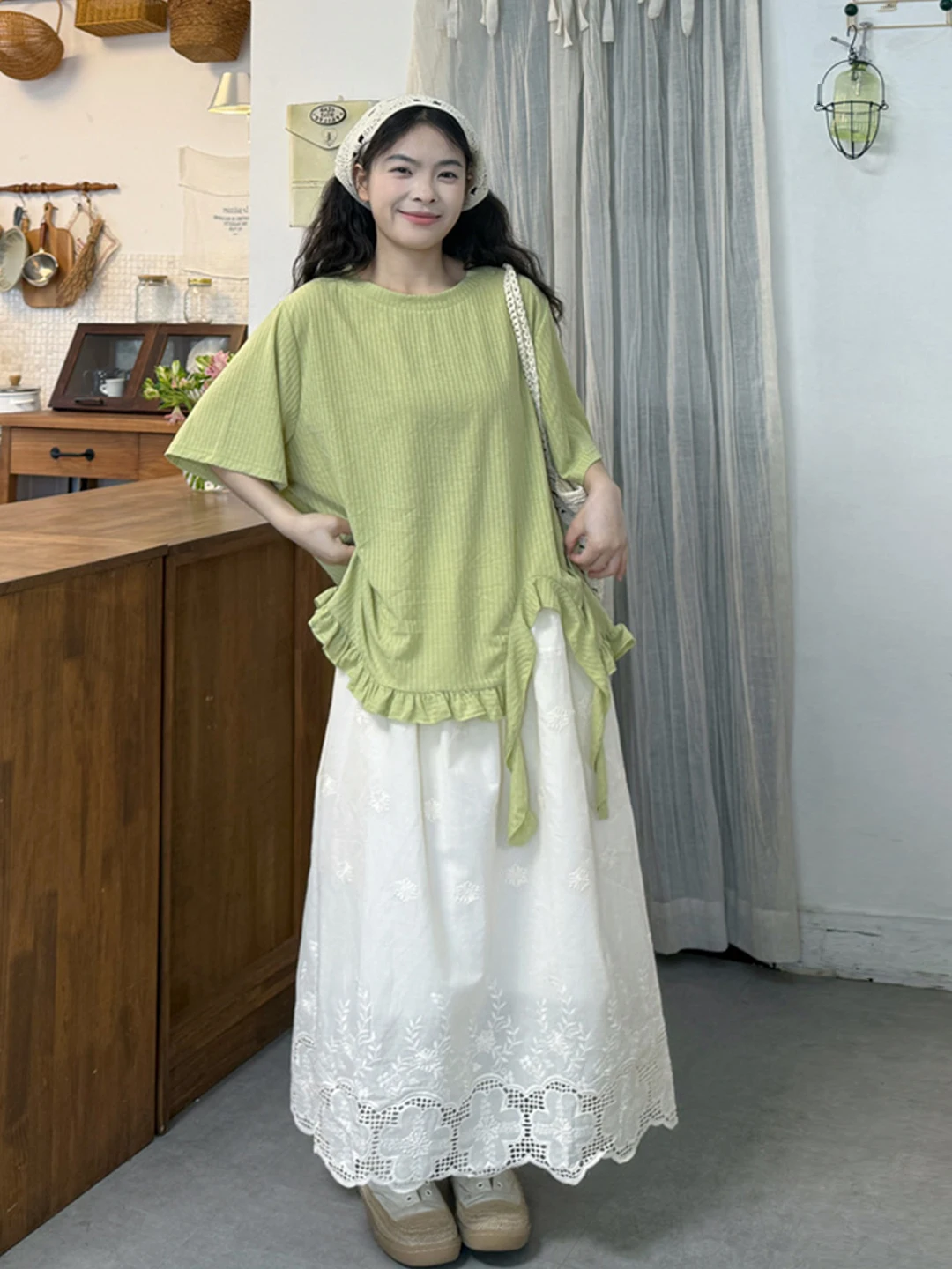 

plus Size Summer Women's T-Shirt Set with Lace Hem Loose Fit Casual High Waist A-Line Skirt Two-Piece Outfit Korean Style