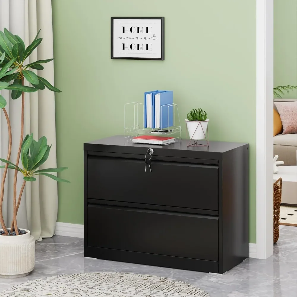 Lateral File Cabinet,2 Drawer Metal Wide Filing Cabinet with Lock, Suitable for Home Office School Hanging Files