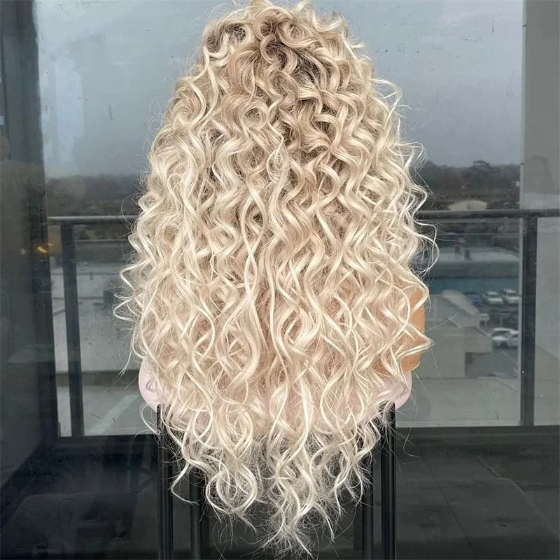 13x4 Transparent Honey Blonde Colored Curly Lace Frontal Wigs Human Hair 180% Remy Pre-plucked Human Hair Wig For Woman