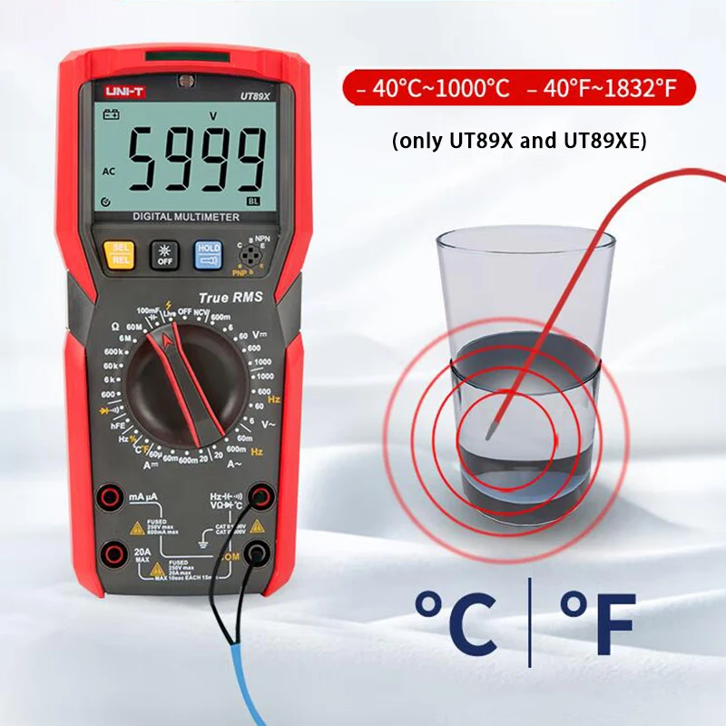 UNI-T True RMS мультиметр UT89XD UT89X цифровой профессиональный Электрический тестер NCV диод температура Триод Емкость измеритель