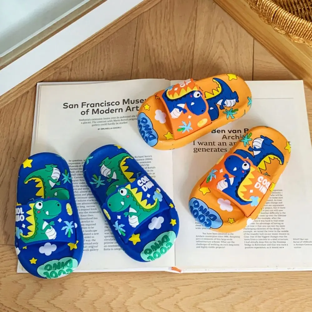 Funny Cartoon Cute Dinosaur Slippers Platform EVA Cartoon Animal Slippers Anti Slip Solid Color Children's Bathroom Sandals Boys