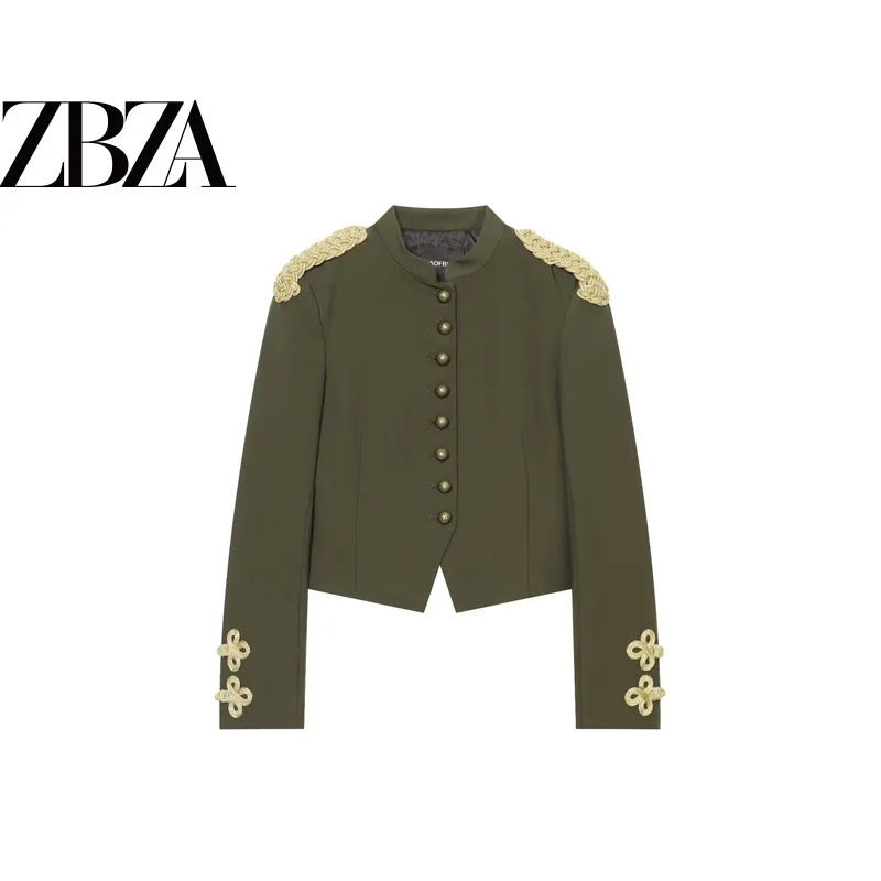 Fashionable Long Sleeve round Neck Rope Knot Button Suit Jacket Women's Standard Fit Polyester Fiber Regular Length Autumn Ou...