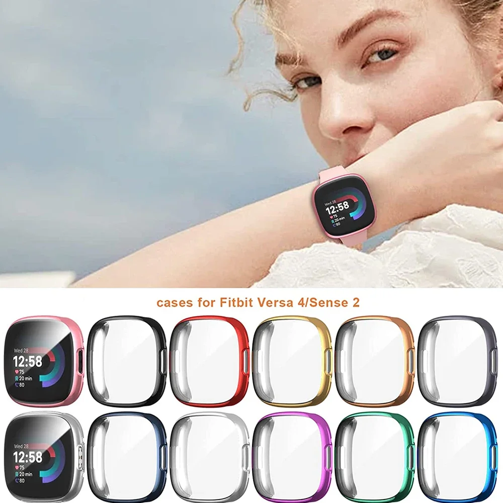 Tấm Bảo Vệ Màn Hình Dành Cho Fitbit Cảm Giác 2/Versa 4 Ốp Lưng, full TPU Ốp Lưng Mạ Viền Bảo Vệ Fitbit Cảm Giác 2/Versa 4