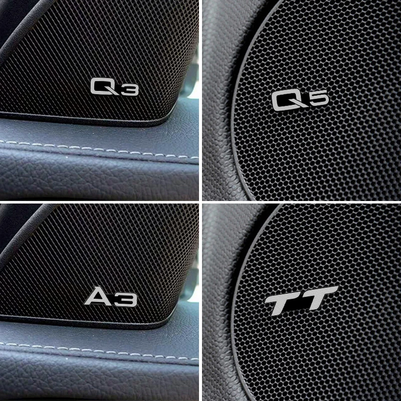 4PCS Aluminum Alloy Car Audio Sticker Interior Badge for Audi A6 A4 A3 A7 A8 Q3 Q5 TT Logo Styling Decal Decorative Emblem