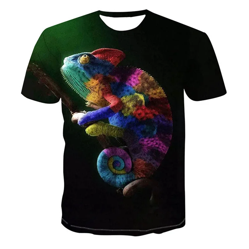 Funny Chameleon T-Shirts Animals Lizard 3D Print Summer Men\'s Women Short Sleeves T Shirt Harajuku Y2k Tops Tees Kids Clothing