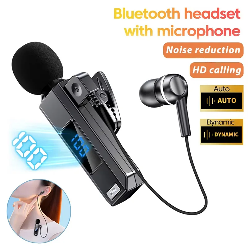 V5.5 Bluetooth  Headphones Collar-clip Wireless Earbuds With Microphone Hd Calling Noise Canceling Earphones Sports Hifi Headset