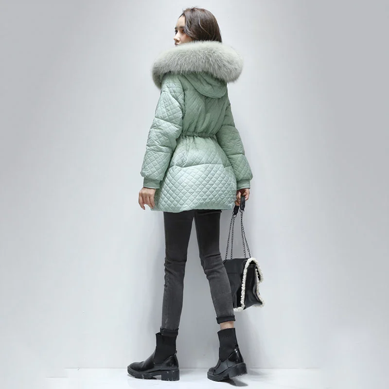 Winter 2023 Women 90% White Duck Down Jacket Real Natural Fox Fur Hooded Warm Thick Puffer Feather Coat Snow Outwear