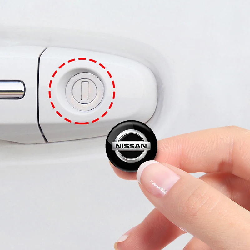 لنيسان X-trail قاشقاي ملاحظة جوك سنترا باترول نافارا ميكرا ليف ألميرا 2 قطعة/المجموعة 14.5 مللي متر باب السيارة ثقب المفتاح ملصقات التسمية #1