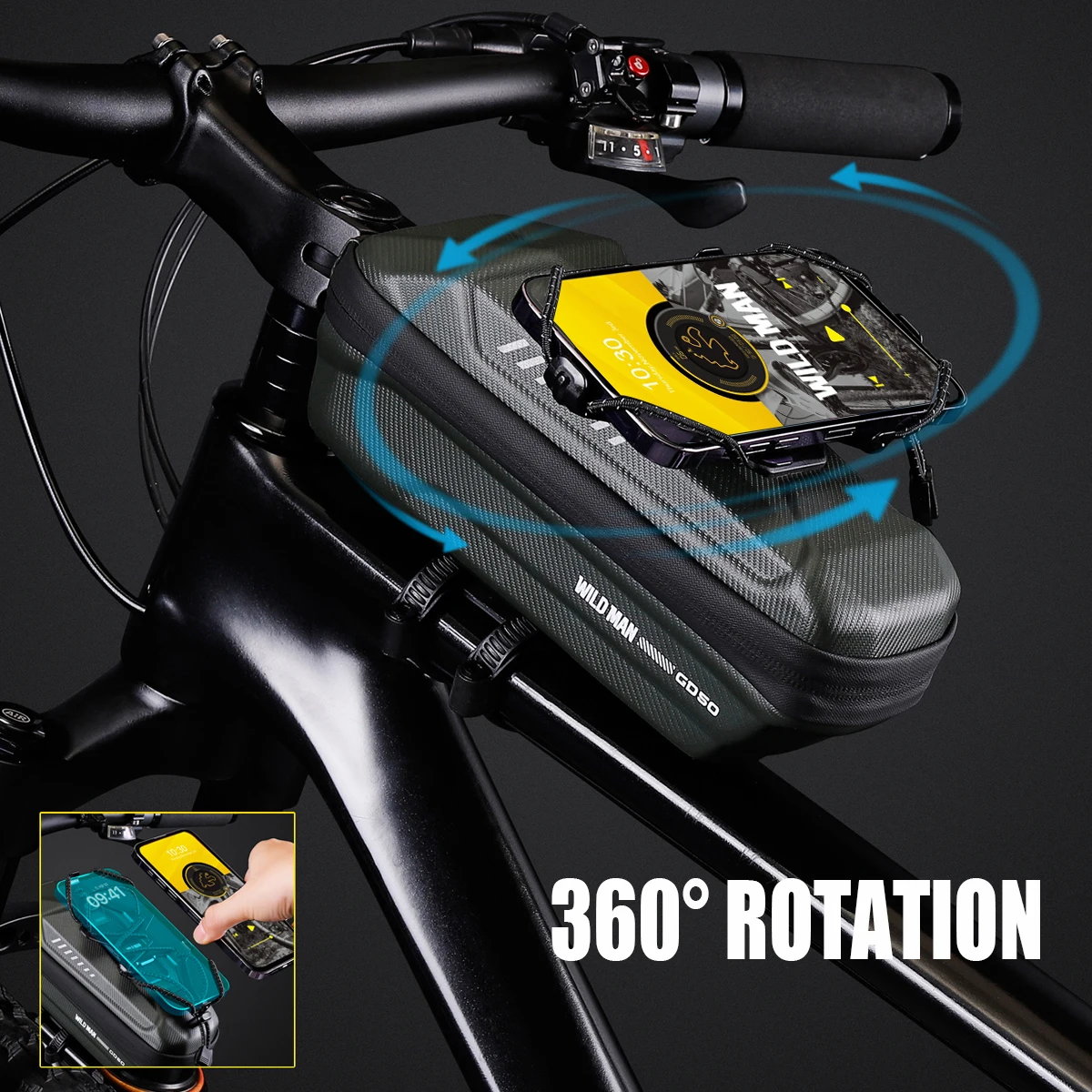 WILD MAN GD50 Mountain Bike Bicycle EVA Hard Shell Quick-Release Front Beam Bag, Mobile Phone Holder, Upper Tube Front Bag