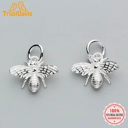 TrustDavis  Real 925 Sterling Silver Fashion Sweet 3D Busy Bees Charm Pendant Handmade DIY Accessories Jewelry Wholesale DZ117
