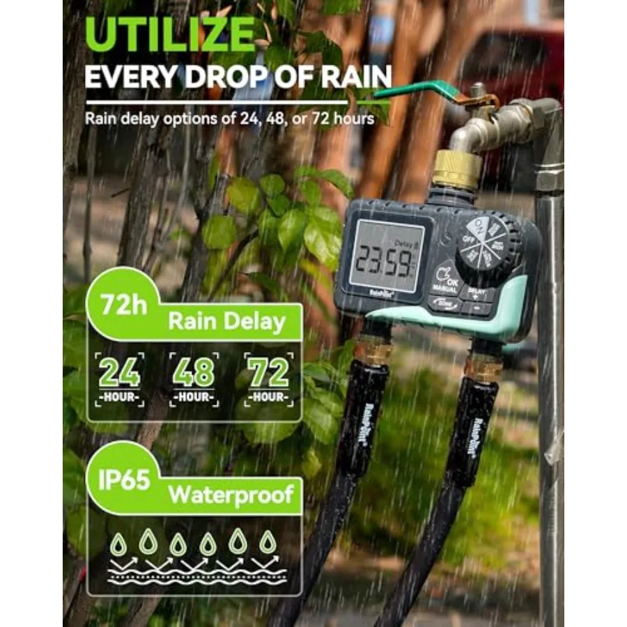 2 Zone Sprinkler Timer for Garden Hose Use with Brass Inlet/Outlet Blue Rain Delay Manual/Automatic Irrigation Control - view 6