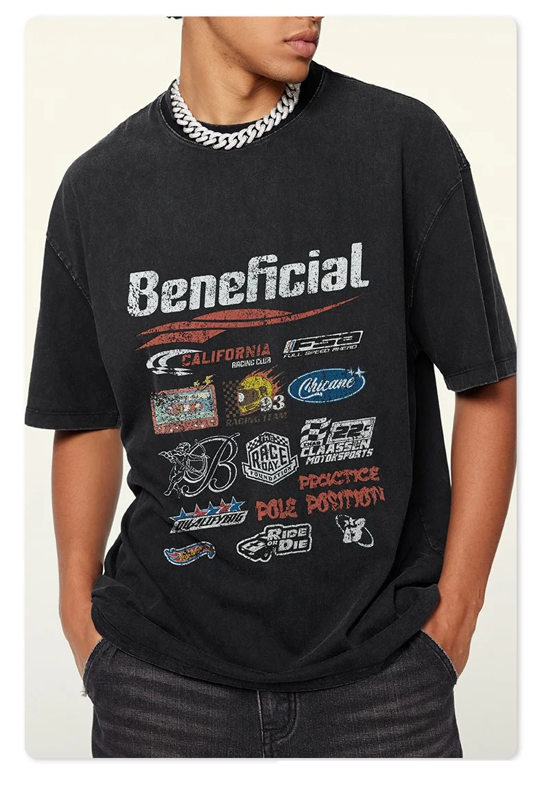 

2025 Mens Summer Vintage Distressed T-Shirt Oversized Streetwear Tee Washed 100% Cotton Retro Minimalist Graphic Casual Top