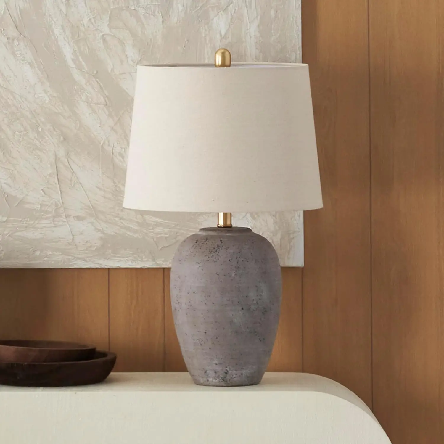 

23" Grey Brown Ceramic Table Lamp with Beige Linen Shade for Bedroom Living Room Office