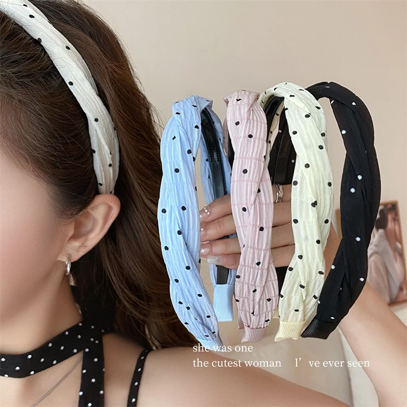 

Wave-Shaped Grip Headband With Polka Dot Accents - Korean Retro Style Hair Band For Skincare & Face-Framing