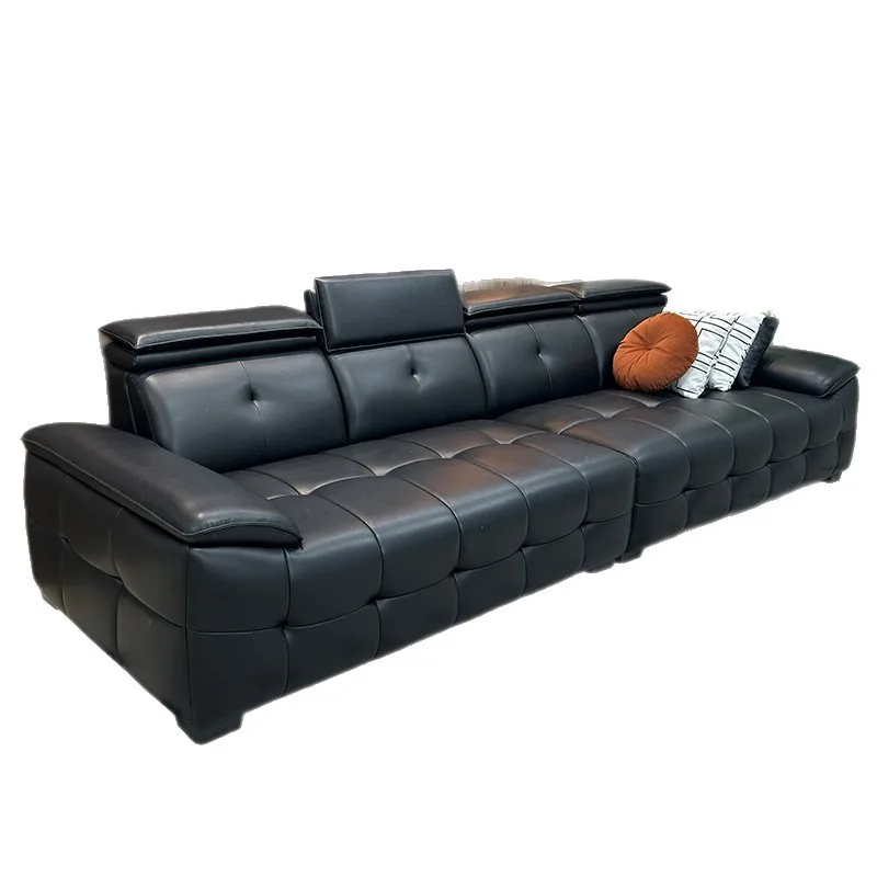 أريكة جلدية، شقة صغيرة لغرفة المعيشة، مفاتيح البيانو، مسند ظهر مرتفع أسود، صف مستقيم من ثلاثة أشخاص، بسيط #1