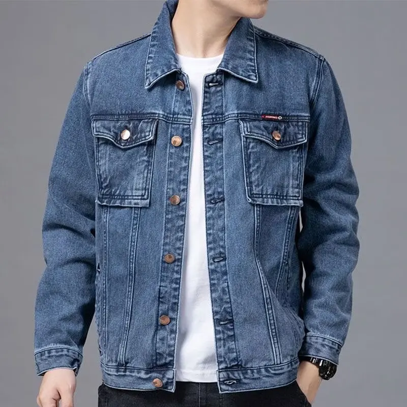 Men's Workwear Denim Jacket Autumn Winter Vintage Multi-Pocket Cotton Long Sleeve Welder Anti-Scalding Jacket Casual Style