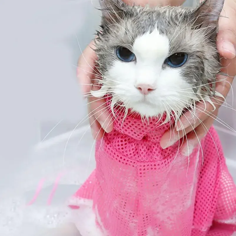 

Mesh Cat Grooming Bathing Bag Adjustable Cats Washing Bags For Pet Nail Trimming Injecting Anti Scratch Bite Restraint