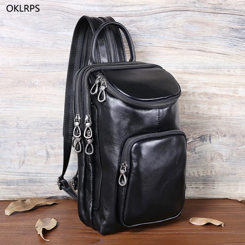 Men\'s Chest Bag Top Layer Leather Leather Shoulder Bag Casual Crossbody Bag Large Capacity Pack Of Dual-Purpose Trend Backpack