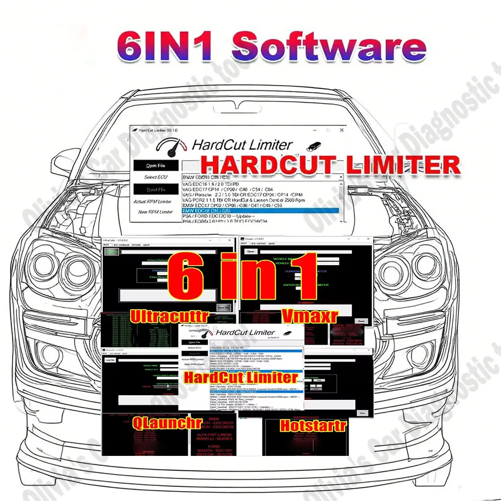 برنامج وحدة التحكم الإلكترونية 6 في 1 حزمة محدد القطع الصلب ديزل + محرك بنزين UltraCut + Pop & Bang + HARDCUT VMAX + HotStartr + QLaunchr