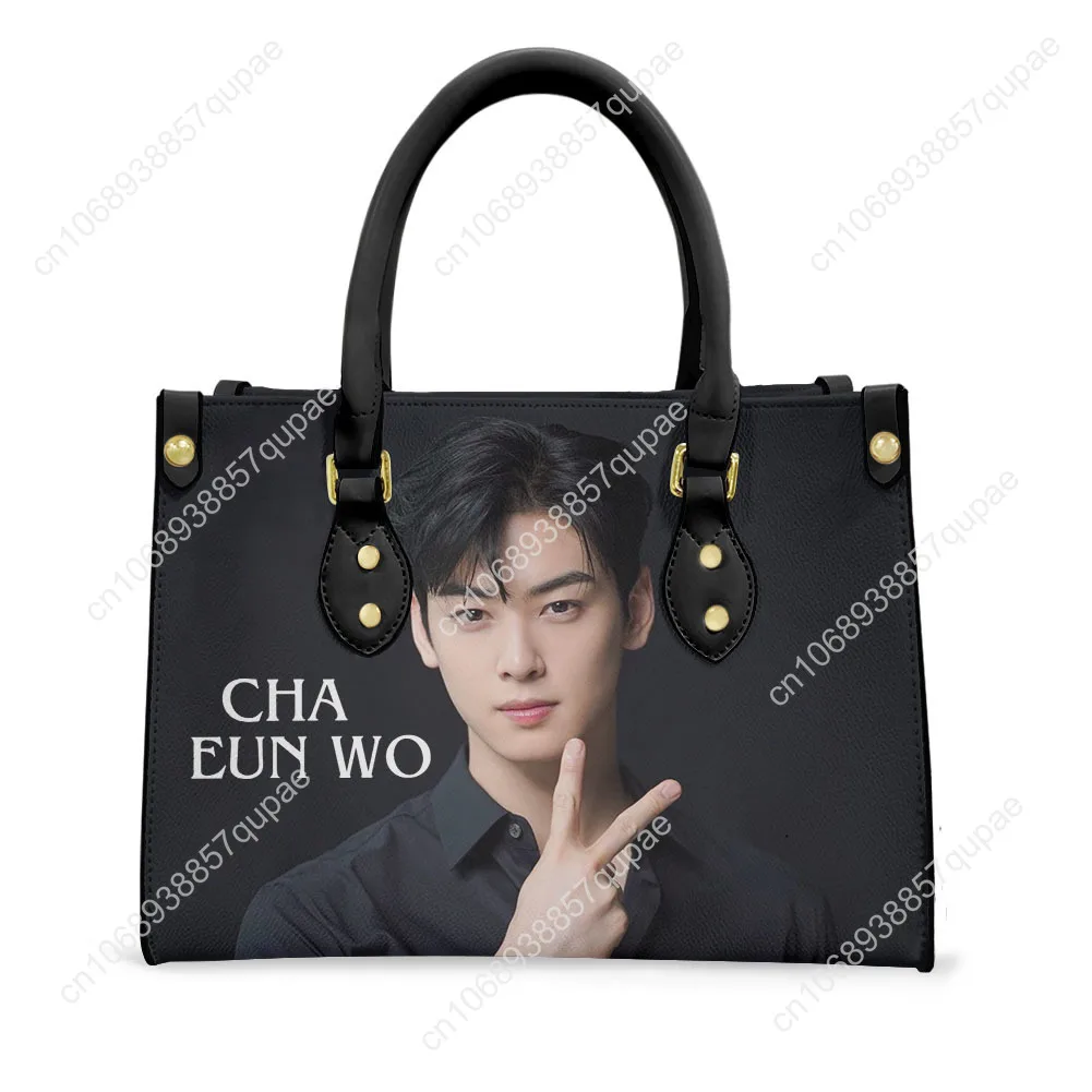 KPOP Cha Eun Woo Tote Bag Purse Womens Mens Personalized Text Image PU Leather Handbag Business Shopping Gift Bags