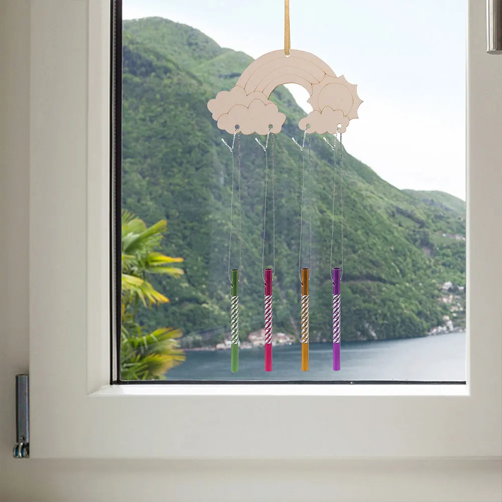 

2 set 2 Sets Painting Bell Wind Chime DIY Craft Kits Kids Activity Rainbow Color Handmade Blank Wind Bell Sewing Accessories