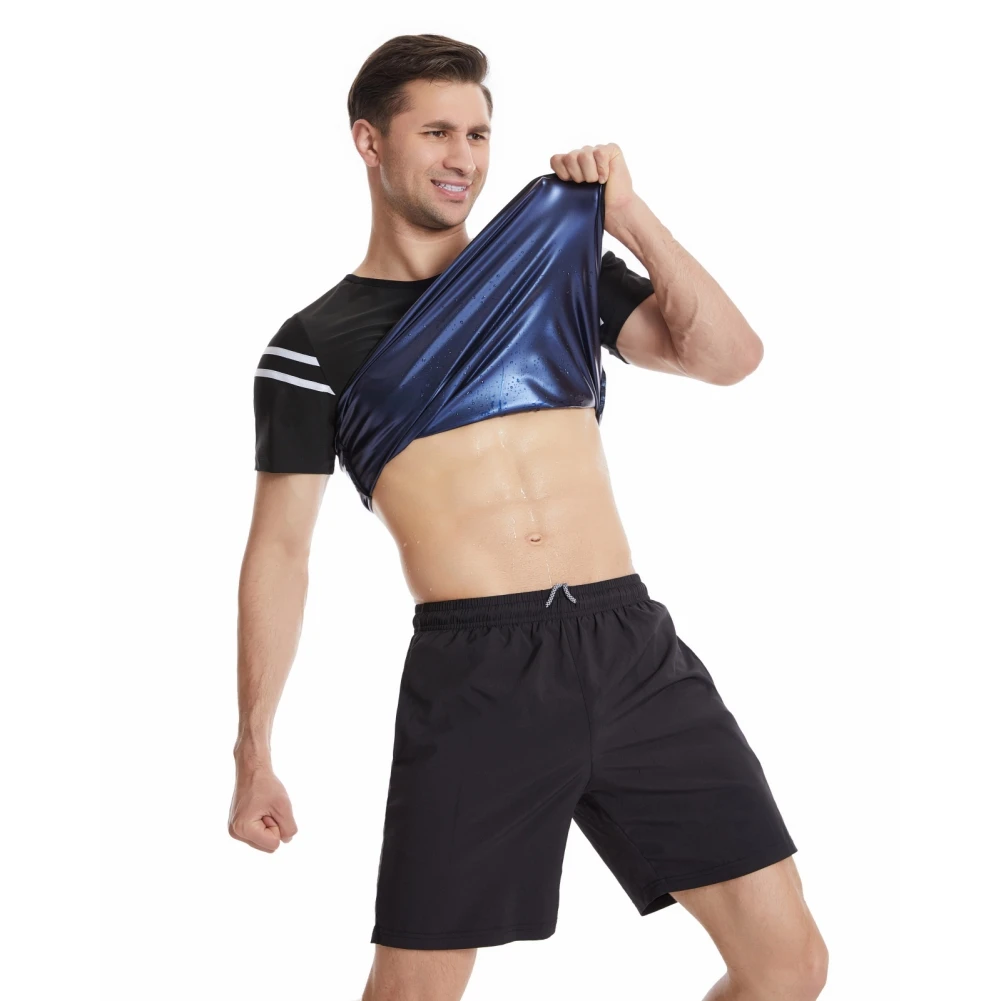 Men Sweat Shirt Body Shaper Sauna Suit for Men Women Stripe Design Weight Loss T-shirts Running Fitness Workout Body Shaping