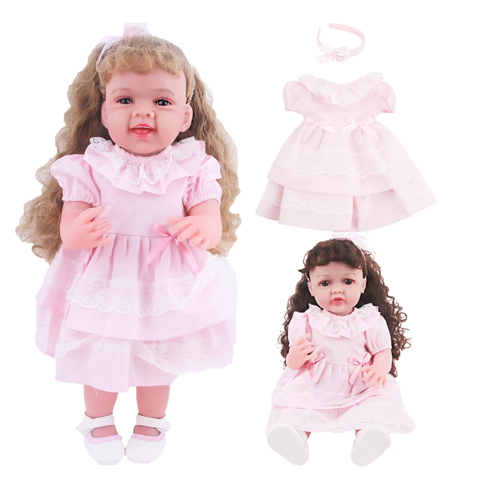 

Pink Lace Trim Princess Dress Outfit with Hairband for 55cm Reborn Girl Doll And 22-inch Newborn Doll Baby Girl Clothes Set Toy