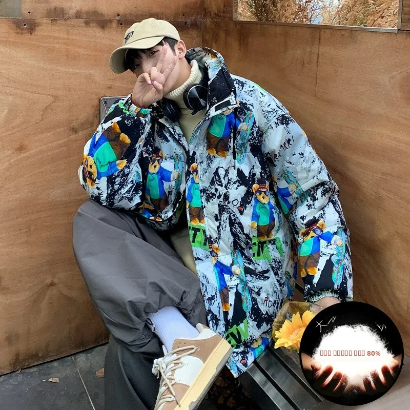 

Модная мужская пуховая куртка Snow Bear: новая осенне-зимняя молодежная уличная одежда с принтом для подростков, верхняя одежда