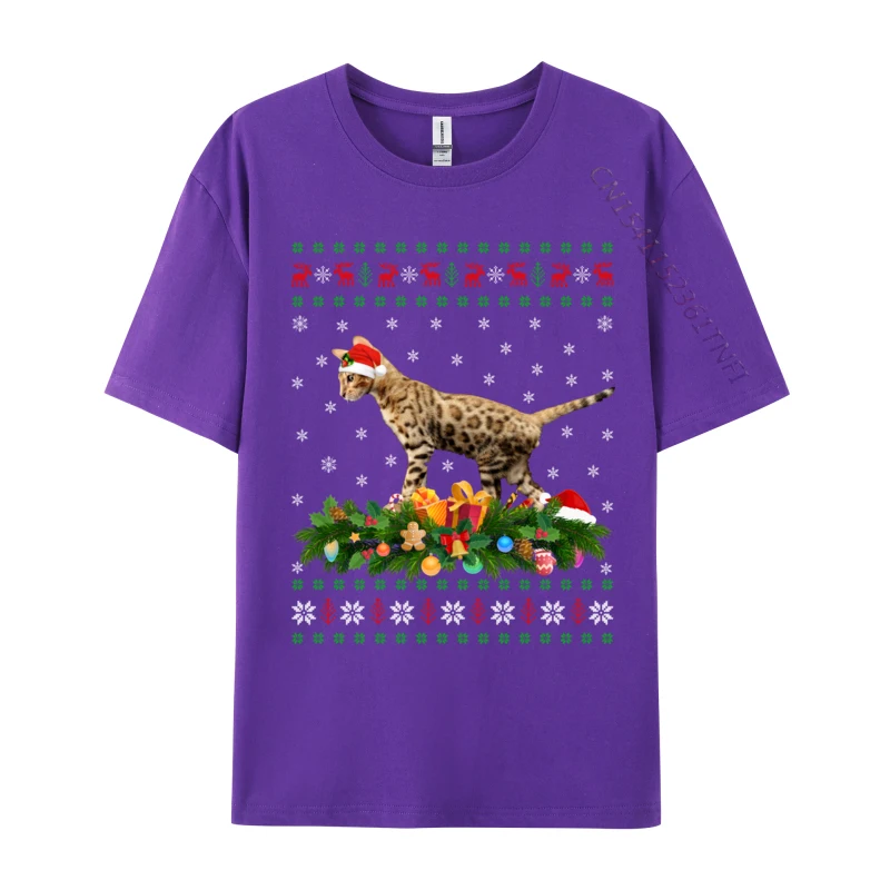 Ocelot Animal Lover Xmas Santa Hat Ugly Ocelot Christmas T-Shirts Men Discount Tops Shirt Crewneck 100% Cotton T-Shirts