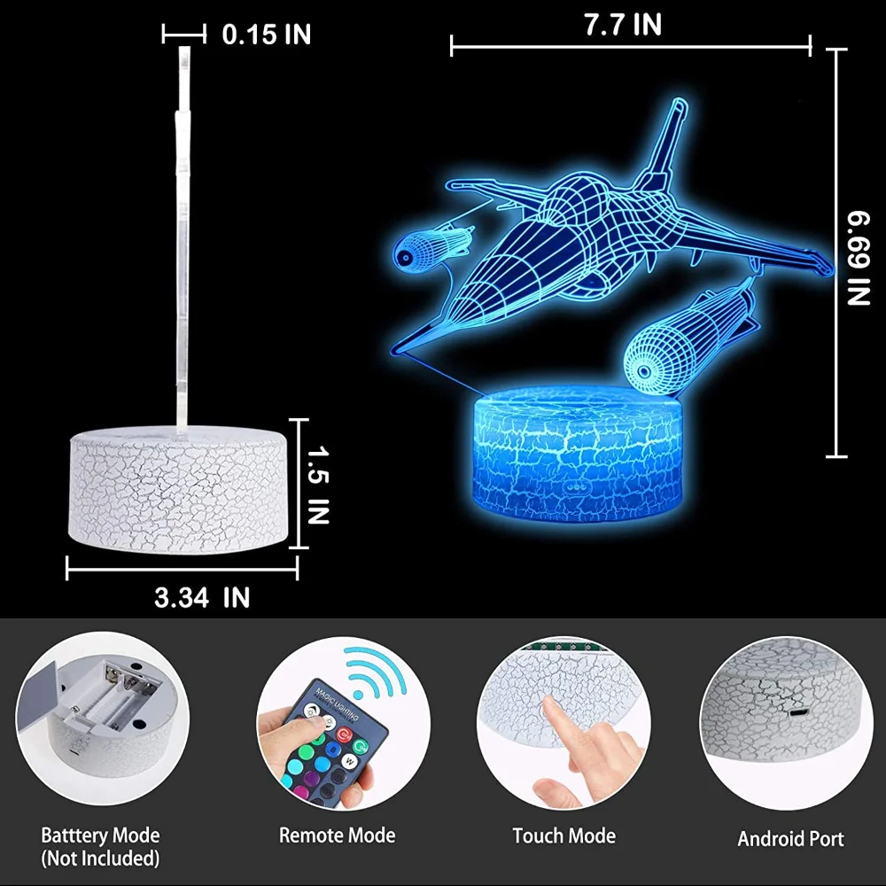 워크래프트 전투기 제트 비행기 3D 착시 램프 항공기 비행기 야간 조명, 침실 장식 크리스마스 선물, 남자 어린이 청소년