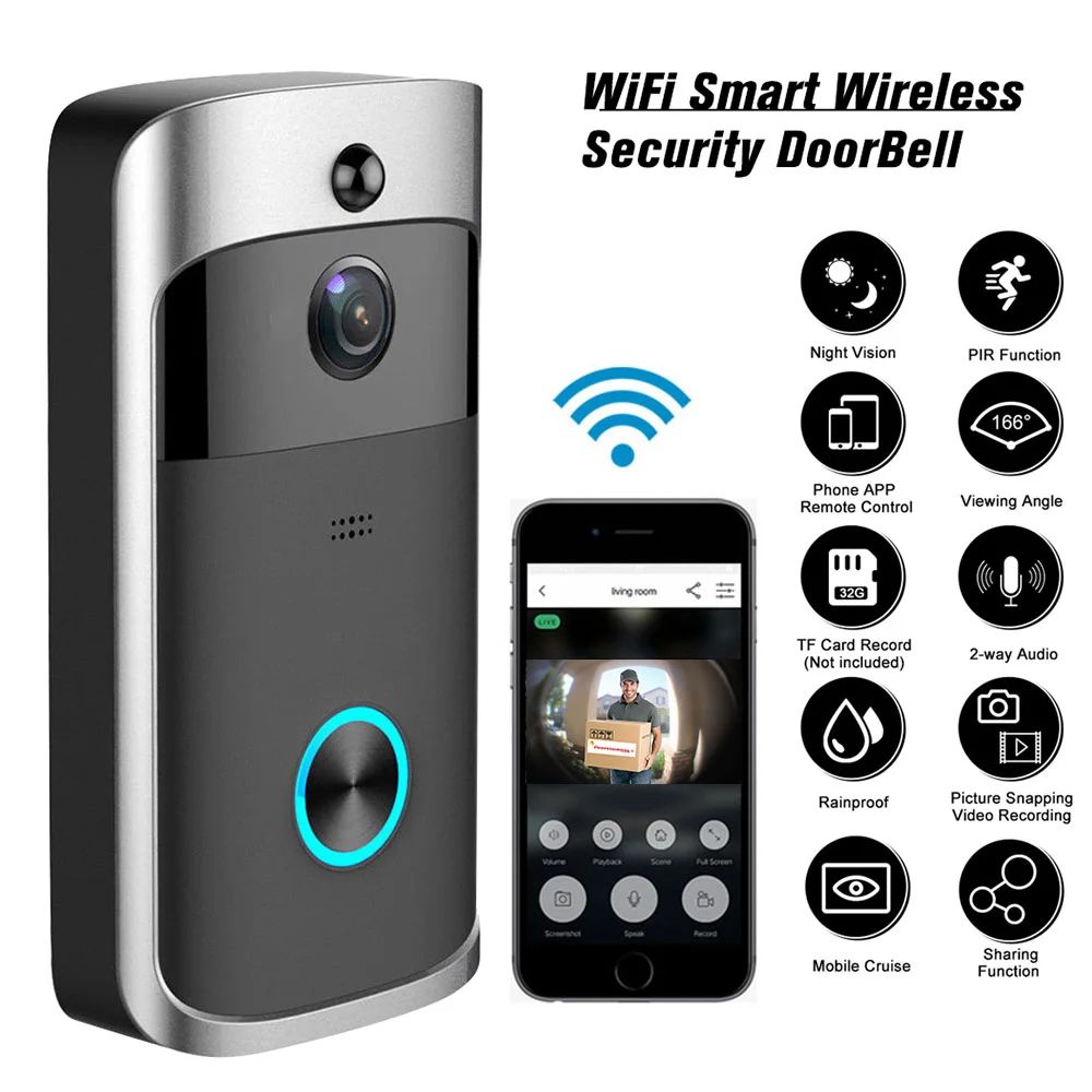 Caméra de sonnette intelligente WiFi sans fil, interphone d'appel, visiophone pour appartements, sonnerie de porte pour téléphone, caméras de sécurité à domicile, nouveau