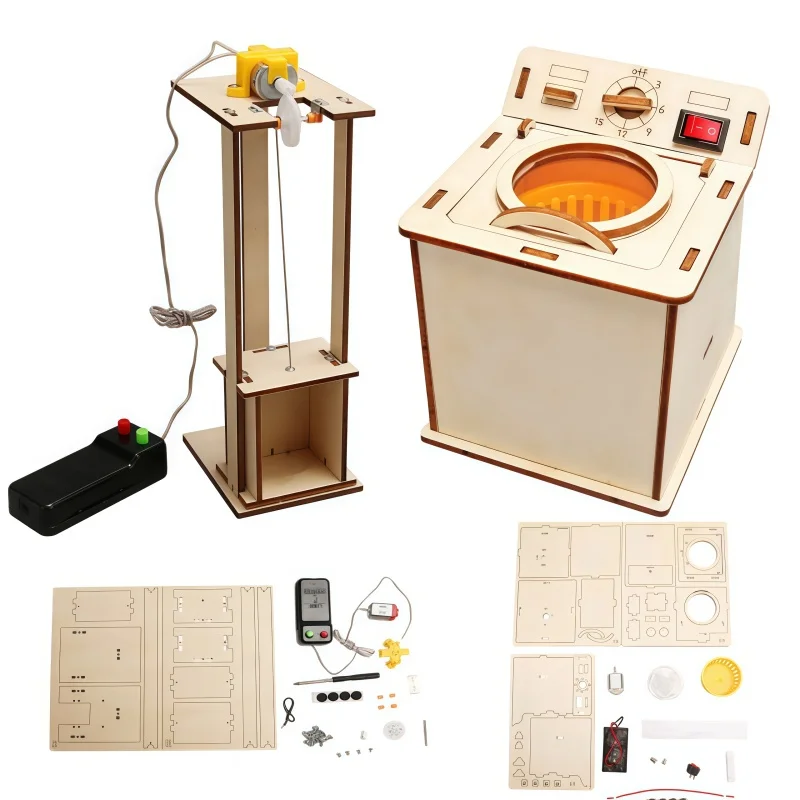 Jouet ascenseur scientifique en bois à monter soi-même, gadget technologique, kit de puzzle 3D en bois sur la physique et la machine à laver, jouets éducatifs d'apprentissage STEM
