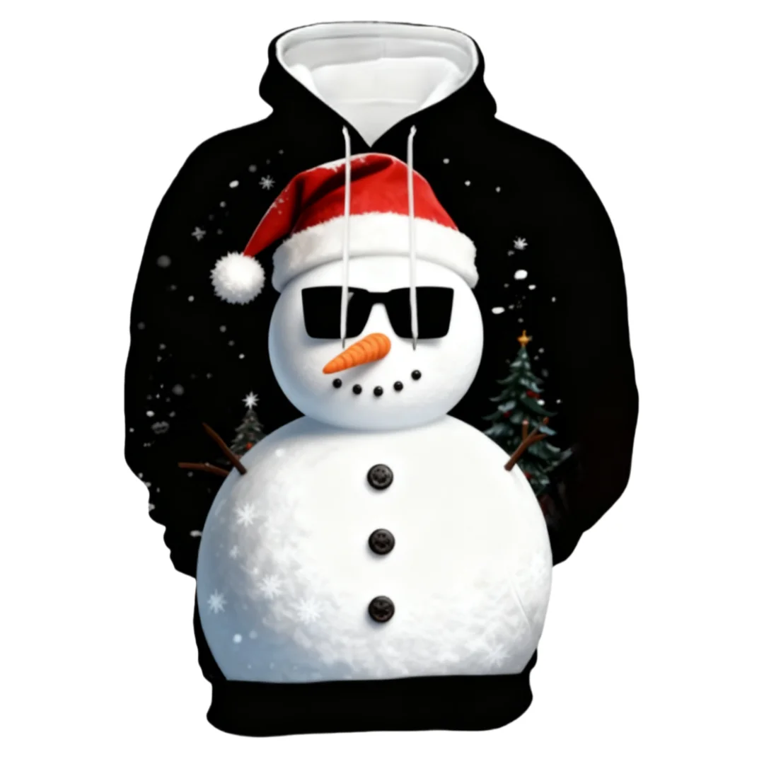 

Funny Snowman Pattern Print Men's Hoodie Christmas Pullover Autumn Winter Casual Hoody Street Sweatshirt Boy's Tops Man Clothing