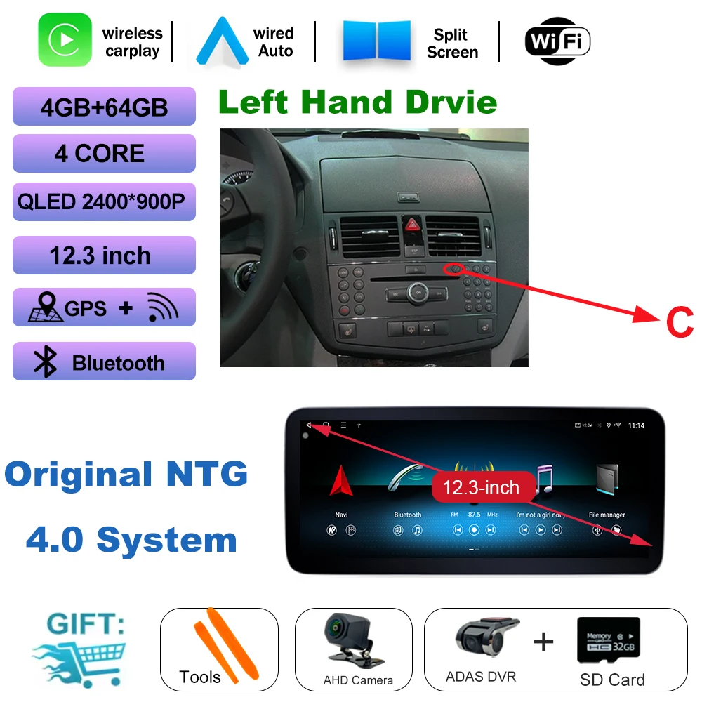 Draadloze CarPlay voor Mercedes Benz C Klasse W204 2007-2014 Auto Multimedia Speler Android Spiegel Link AirPlay Functie Navi GPS