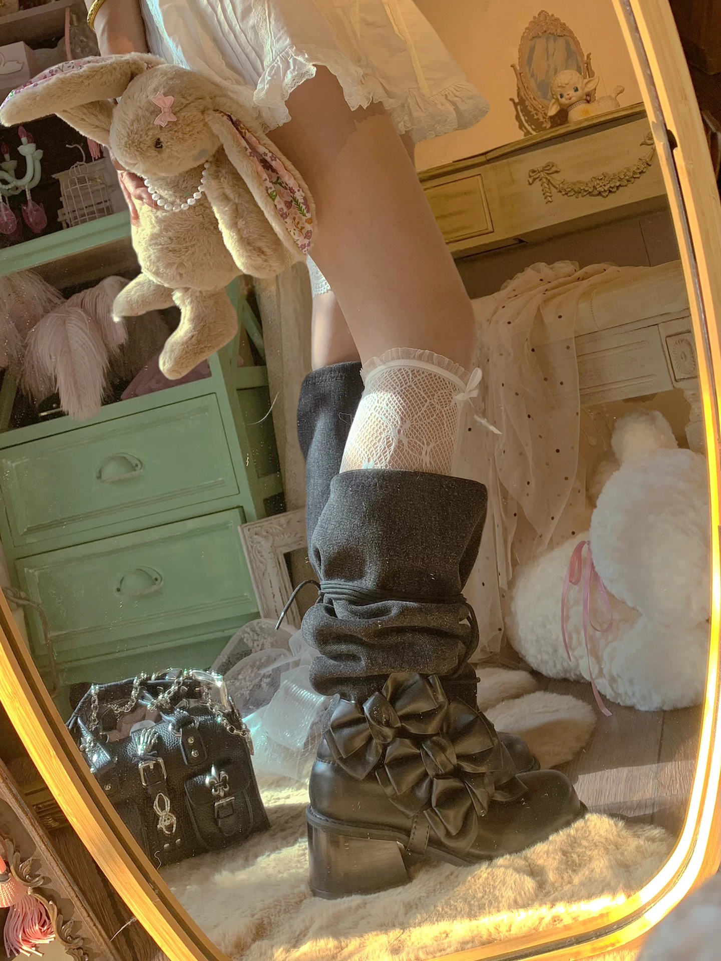 Pinkyo Original nœud papillon Cowboy épissage mi haut bottes à talons hauts doux Cool Luolit filles rétro bottes empilables