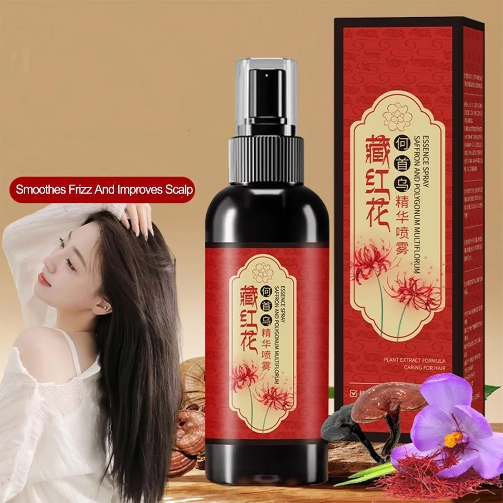 

New 100ml Hair Blackening Spray Hair Serum Smooth Saffron Essence Spray Shiny Non-Frizzy Saffron Hair Spray Hair Protection