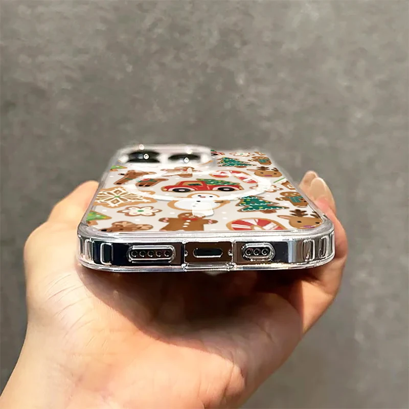 เคสใสลายตุ๊กตาหิมะแม่เหล็กน่ารัก สำหรับ iPhone 17 16 15 14 13 12 11 Pro Max 7 8 Plus XS XR 17 Air 16E