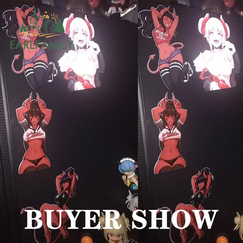 EARLFAMILY 13 سنتيمتر لفتاة الشيطان Ahegao الوجه ملصقات السيارات جذع محمول مائي دراجة نارية JTR RV انسداد خدش سيارة التصميم