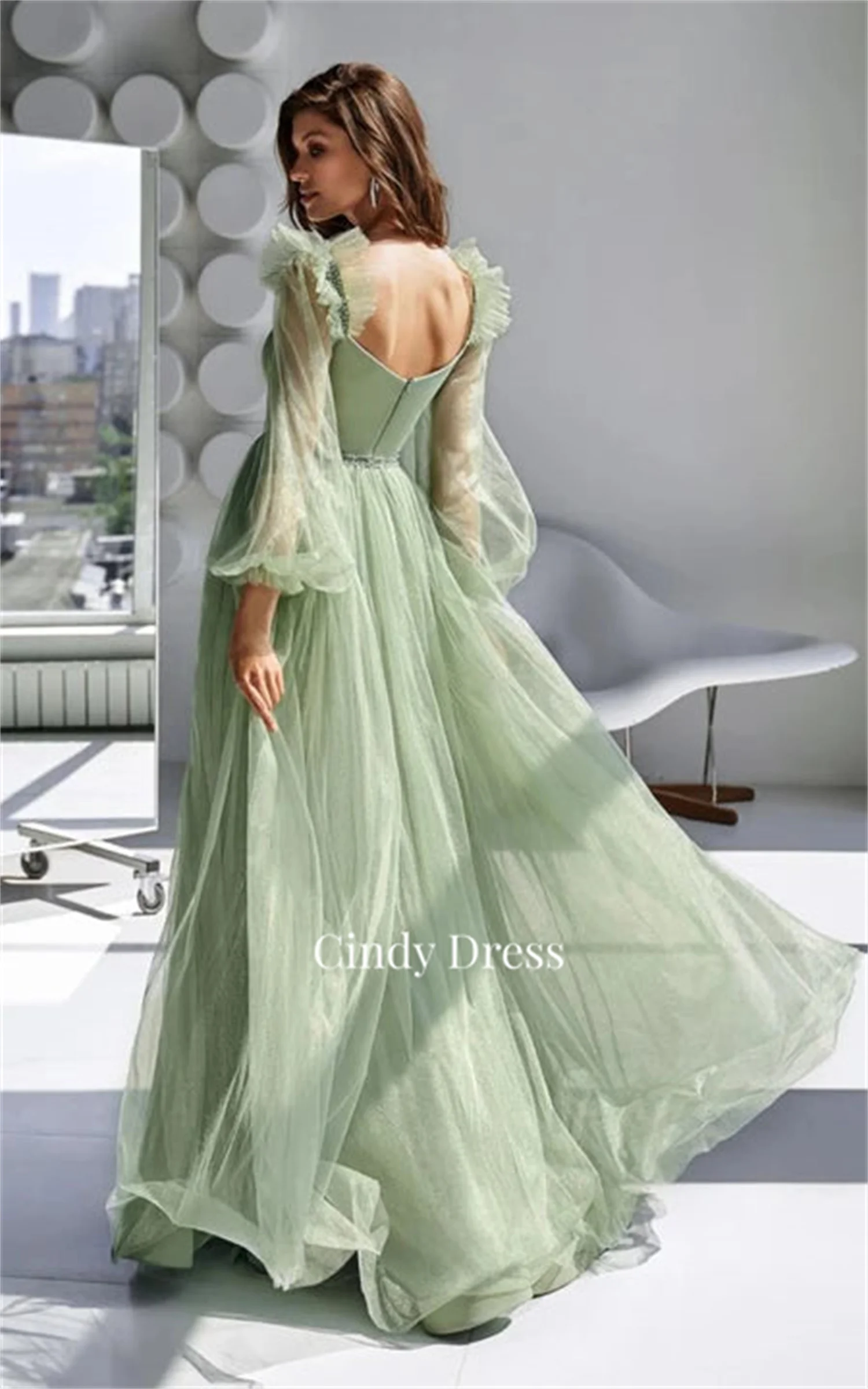 Cindy A-line Backless Light Green Elegant Evening Dress Woman Special Occasion Dresses for Formal Occasions Prom Gown Ball Gowns