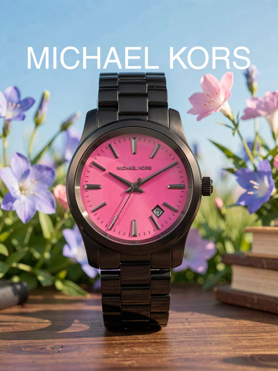 Michael Kors MK6101 Women's Watch Black Steel Bracelet Hot Pink Dial Date Quartz Wristwatch For Road trip Family dinner