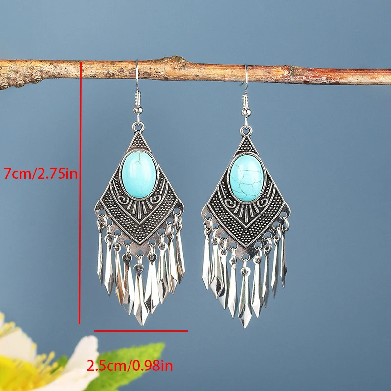 Bohemia Turquoises Earrings Silver Color Round Hoop Earrings For Women Female Party Earring Fashion Jewelry Accessories Gifts