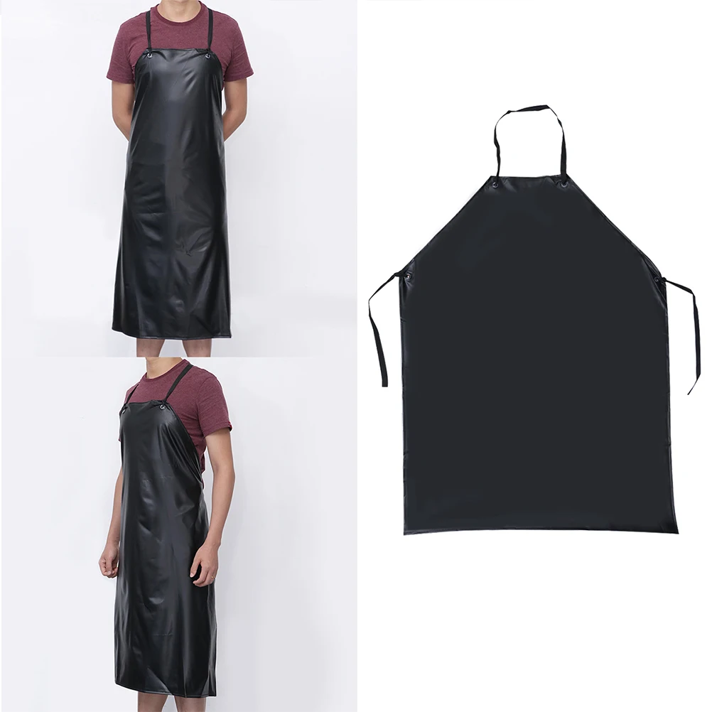 

2pcs Waterproof Greaseproof Apron Black Heavy Duty Acid Alkali Resistant Industrial Kitchen Workwear Halter Neck Sleeveless For