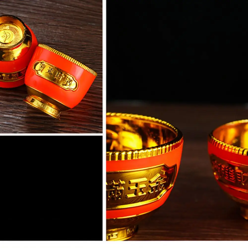 Buddhist Ritual Supplies Gold Plated Plastic Wine Tea Pot Cup Lotus Tray For Home Temple Altar Worship Decoration Set