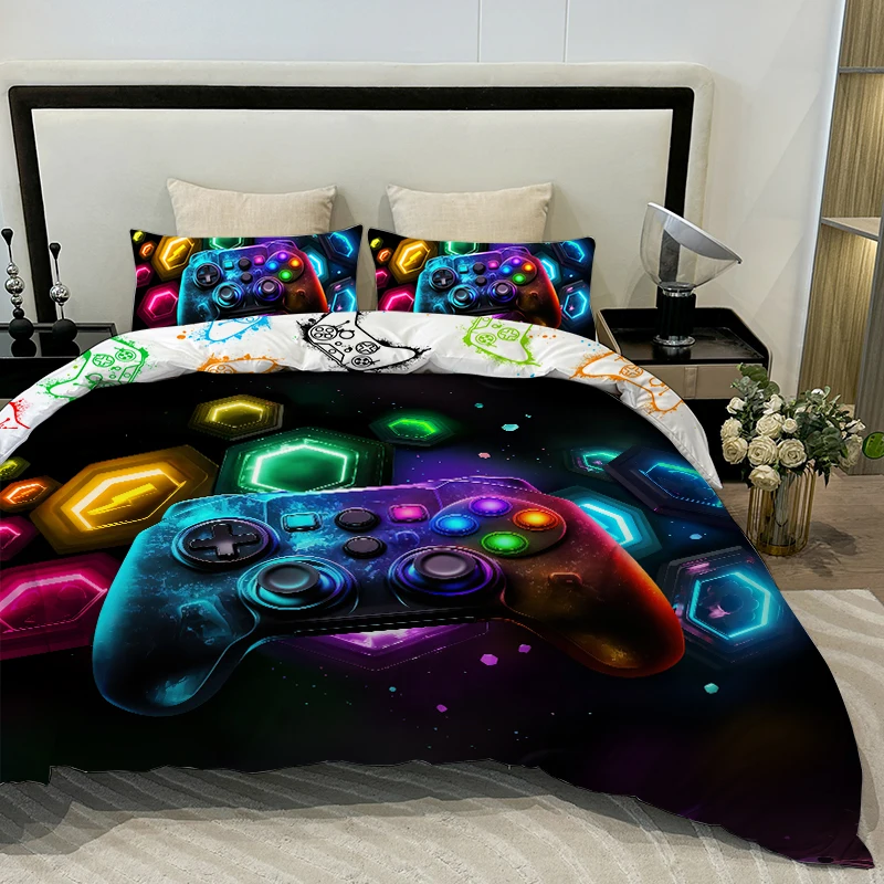 3PC Space Fragment Game Console Cover 1Duvet cover 2Pillowcases 100% Skin Friendly Polyester Comfortable Bedding No Padding