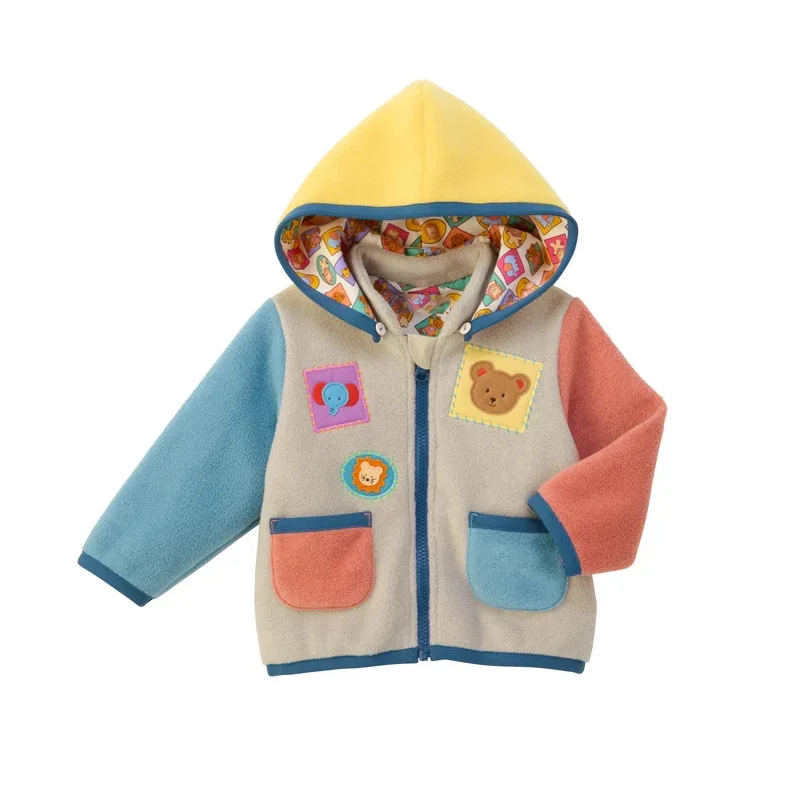 

Korean Designed Cute Animal Print Fleece Coat for Kids Limited Edition Boys & Girls Zoo Hooded Jacket for Autumn and Winter