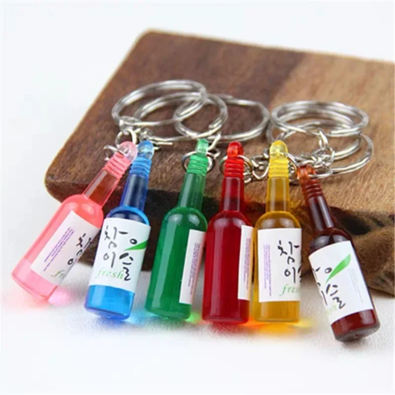 Ins Soju Korean Sake Bottle Key Chain Creative Drink Bottles Keyring Resin Keychains Pendants Accessories Souvenir Gifts