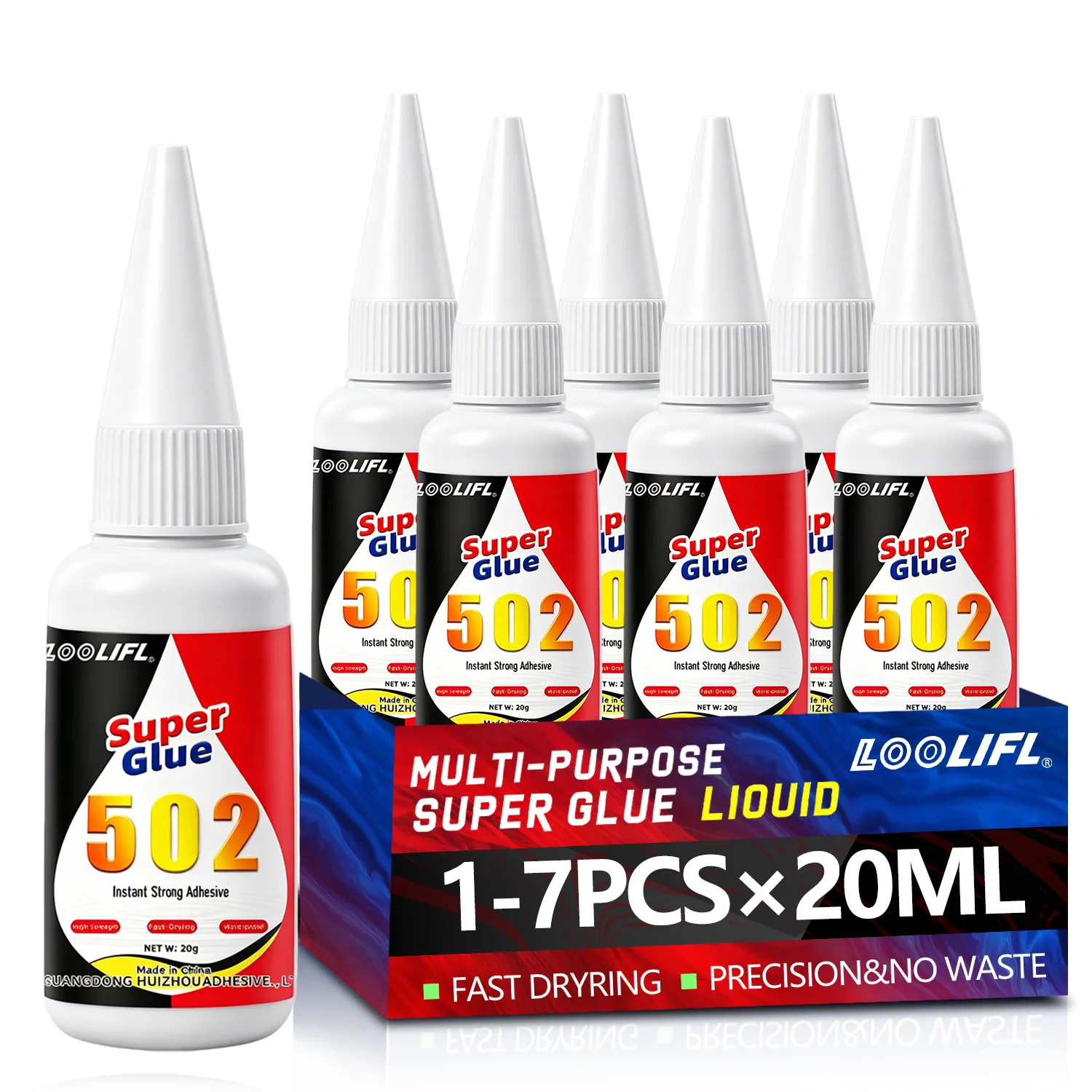 

LOOLIFL 502 super glue instant quick dry Cyanoacrylate Strong Adhesive Universal for Glass Wood Metal DIY Bond Liquid Glue Tool