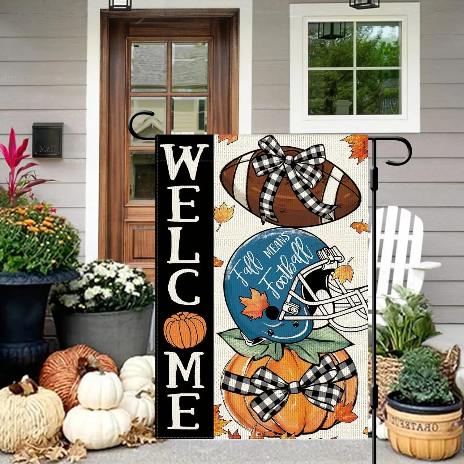 DLZDN Fall Football Pumpkin Welcome Garden Flag 12×18 Inch Double Sided Vertical Burlap Farmhouse Yard Flag Thanksgiving Hol GGX