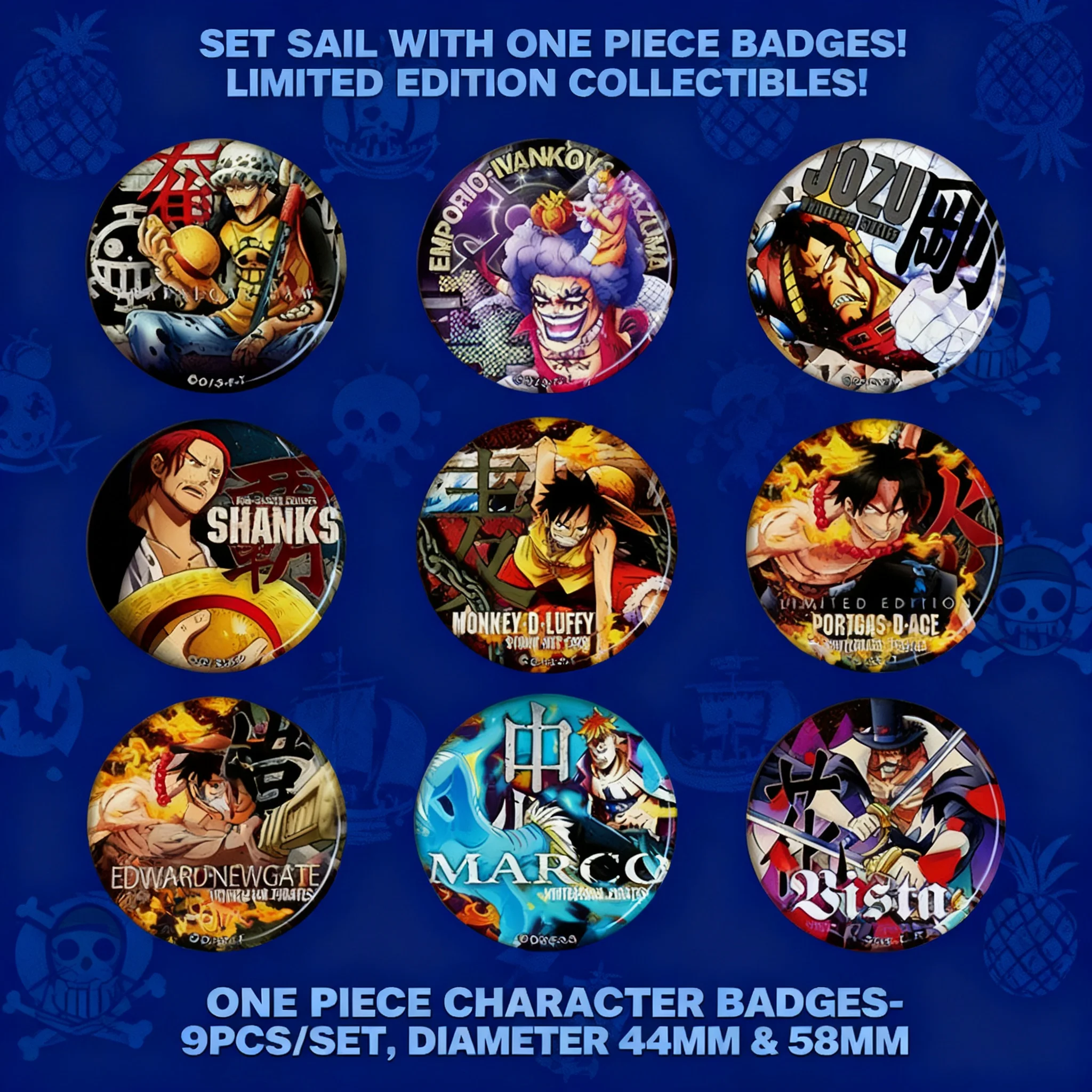 

One Piece Anime Mirror Badge Pin Red Hair Shanks Roronoa Zoro Monkey D Luffy Portgas D Ace Whitebeard E Style Accessory Cosplay